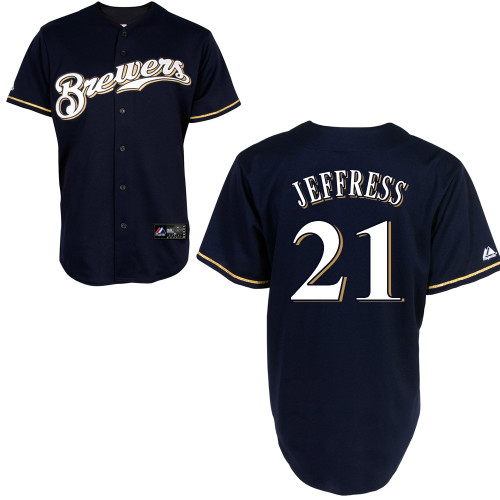 Jeremy Jeffress #21 mlb Jersey-Milwaukee Brewers Women's Authentic 2014 Navy Cool Base BP Baseball Jersey